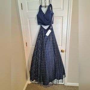 Madison James Prom Dress Homecoming 18-613 Navy 2 Piece Ballgown